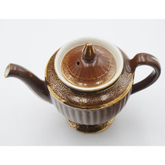Vintage Hall 082 4-Cup Teapot & Lid Brown, Gold Trim Made in USA