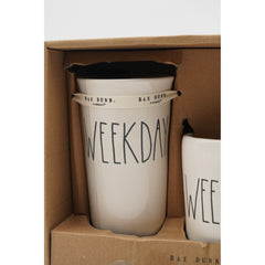Rae Dunn Weekday Travel Tumbler & Weekend Coffee Mug Boxed Set By Magenta