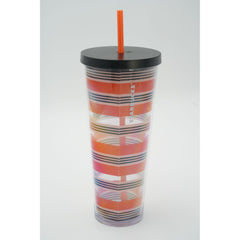 Starbucks 2018 Halloween Tumbler with Straw Orange Black Stripes 24 fl. oz.