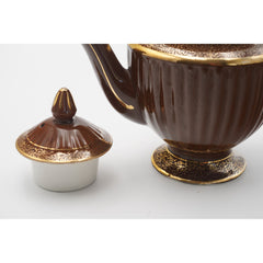 Vintage Hall 082 4-Cup Teapot & Lid Brown, Gold Trim Made in USA