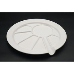 Roscho Ceramic Divided White Fondue Sushi Plates 9 5/8" Round Set of 4