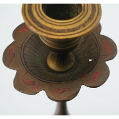 Vintage Hand Etched Brass 9.5" Tall Taper Candlestick / Candle Holder