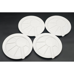 Roscho Ceramic Divided White Fondue Sushi Plates 9 5/8" Round Set of 4