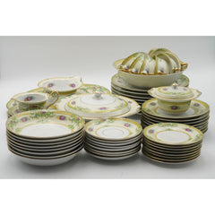 Vintage KPM Normandy Germany Dinnerware & Serveware Green & Yellow Rim, Florals