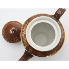 Vintage Hall 082 4-Cup Teapot & Lid Brown, Gold Trim Made in USA
