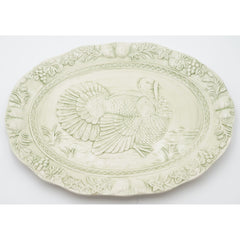 Mervyn's Large Green Ceramic Turkey Platter 18.5" x 14.25" Made in Portugal