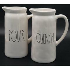 Rae Dunn "Pour" and "Quench" Large Pitchers 9" H Set of 2