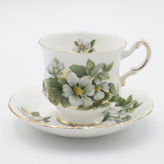 Vintage Paragon Canadian Provincial Flowers Dogwood Footed Teacup and Saucer Set