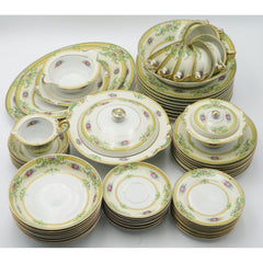 Vintage KPM Normandy Germany Dinnerware & Serveware Green & Yellow Rim, Florals