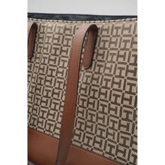 Tommy Hilfiger Allover Logo Tote Jacquard Handbag Brown 16.5" x 6.5" x 11.25"