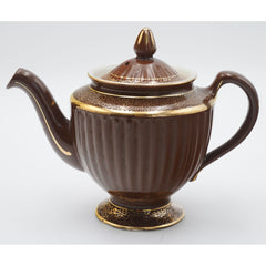 Vintage Hall 082 4-Cup Teapot & Lid Brown, Gold Trim Made in USA