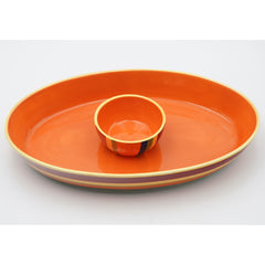Crate & Barrel Tampico Stripe Chip & Dip Oval Platter with Bowl