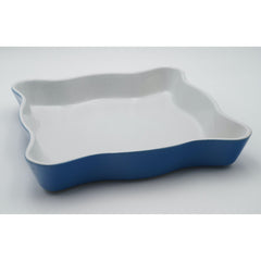 Cerutil Stoneware Casserole 11" x 11", Baking Dish Blue Fluted Edge Portugal