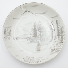 Kutani China Hand-Painted Dinnerware Platinum Countryside Oriental Scene Japan