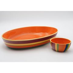 Crate & Barrel Tampico Stripe Chip & Dip Oval Platter with Bowl