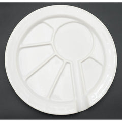 Roscho Ceramic Divided White Fondue Sushi Plates 9 5/8" Round Set of 4