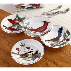 Pottery Barn Winter Fauna 8.75" Salad Plates Stoneware, Mixed Set of 4