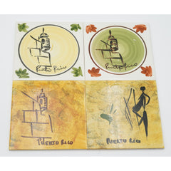 Vintage 4-pcs Los Bohios Puerto Rico Hand-Painted Ceramic Coasters Trivets Tiles