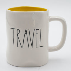 Rae Dunn TRAVEL Ceramic Coffee Mug Yellow Interior