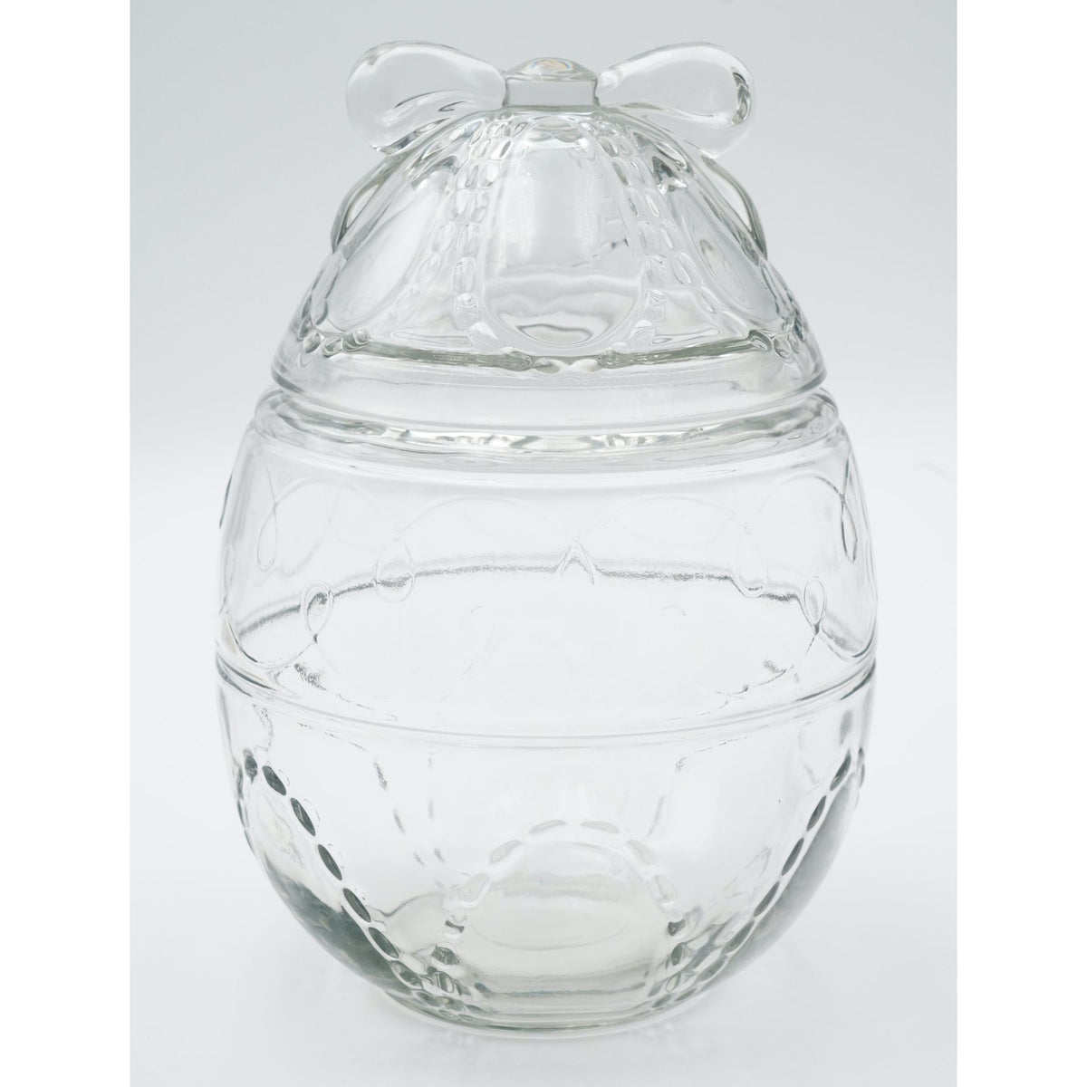 Anchor Hocking Clear Glass Embossed Easter Egg Cookie Jar with Lid 9" H