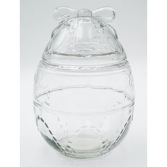 Anchor Hocking Clear Glass Embossed Easter Egg Cookie Jar with Lid 9" H