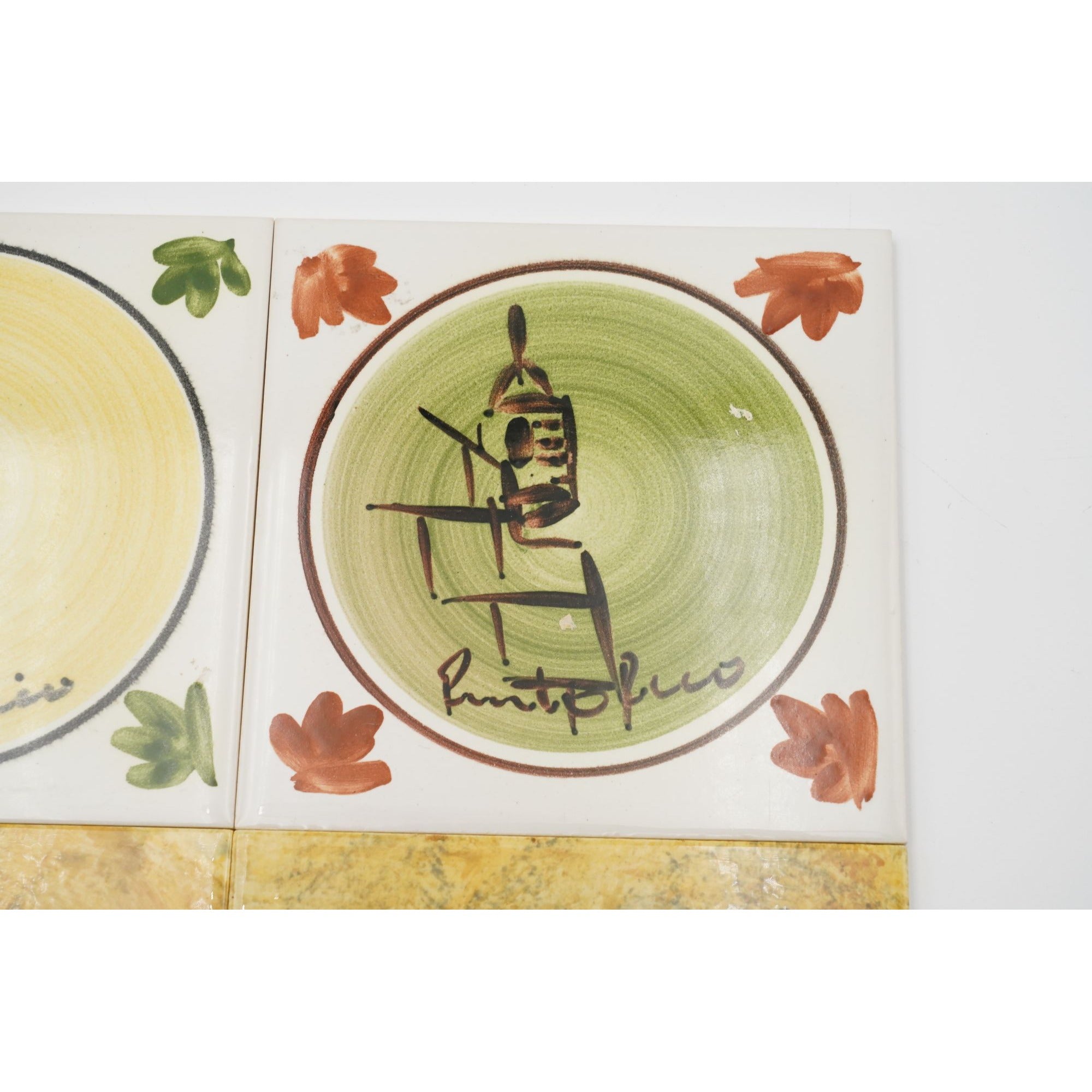 Vintage 4-pcs Los Bohios Puerto Rico Hand-Painted Ceramic Coasters Trivets Tiles