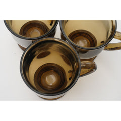 Anchor Hocking Cafe Mocha Mugs Brown Footed Coffee Mugs Set of 3