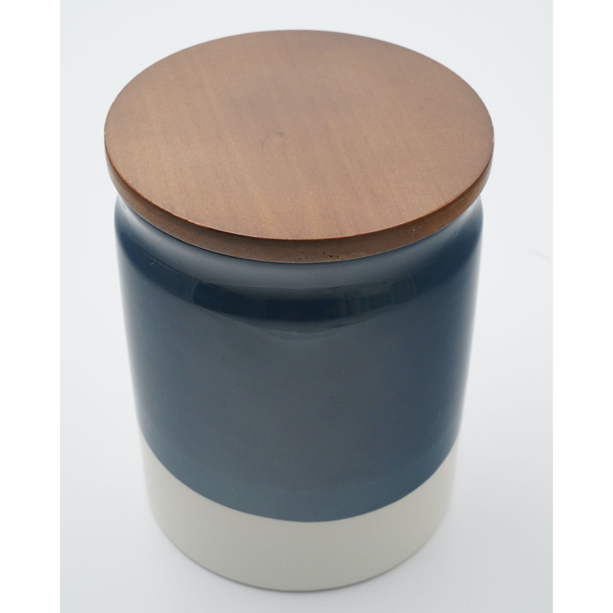 Threshold Stoneware Canister Wood Lid 6.5" H Blue and White