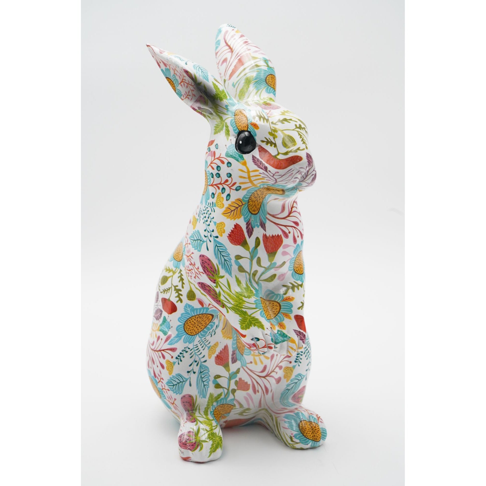 Easter Spring Decoupage Floral Bunny Rabbit Resin Figurine Table Decor 13"