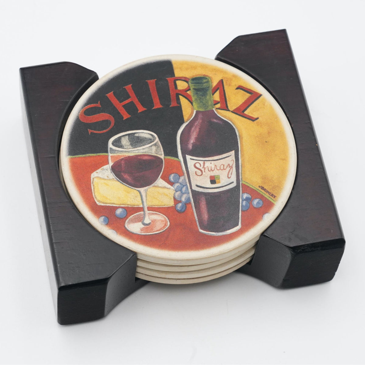 Absorbent Stone Coaster Set with Holder "The Wine Gallery" by Cypress Home