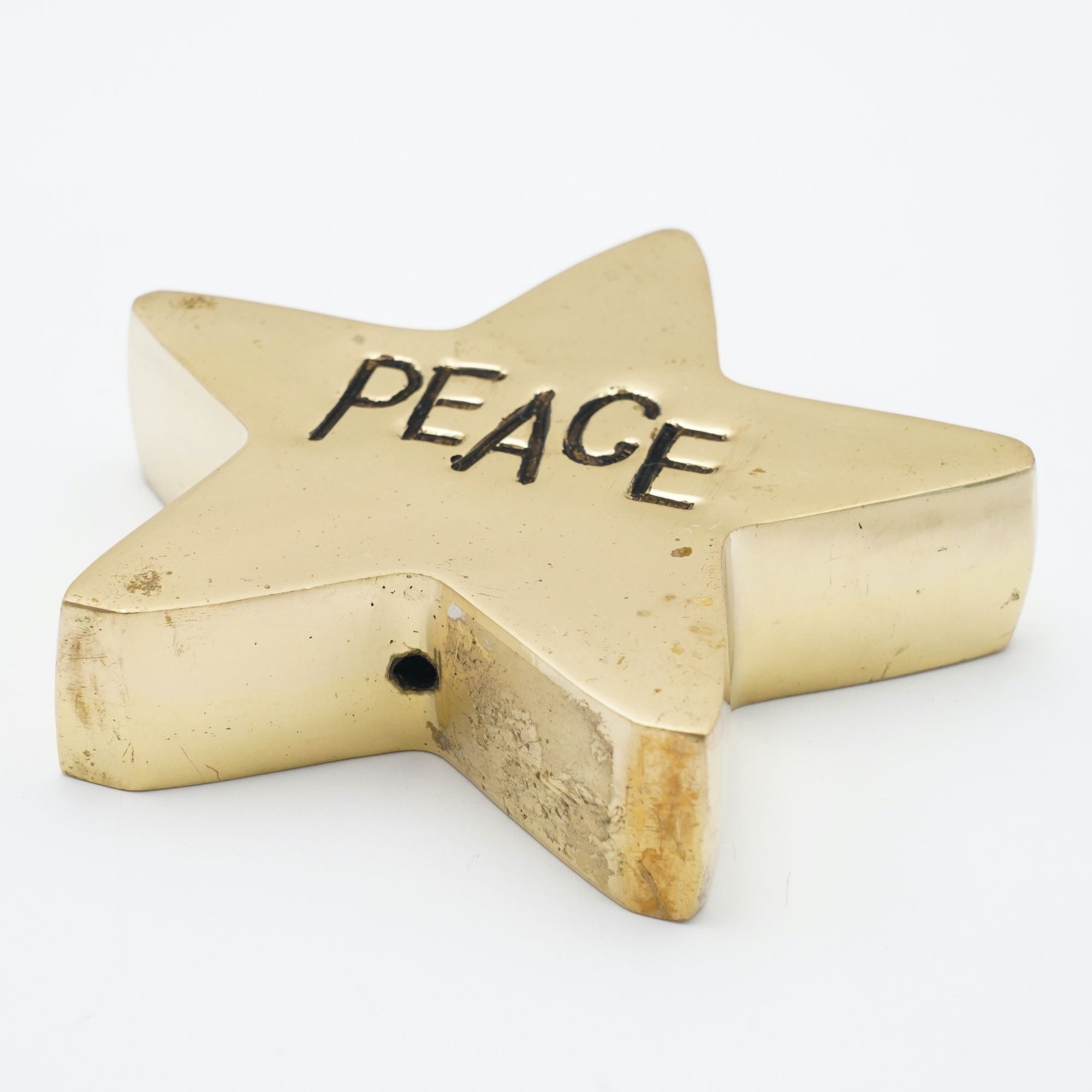 Brass Star Shaped Christmas Candle Holder - Peace