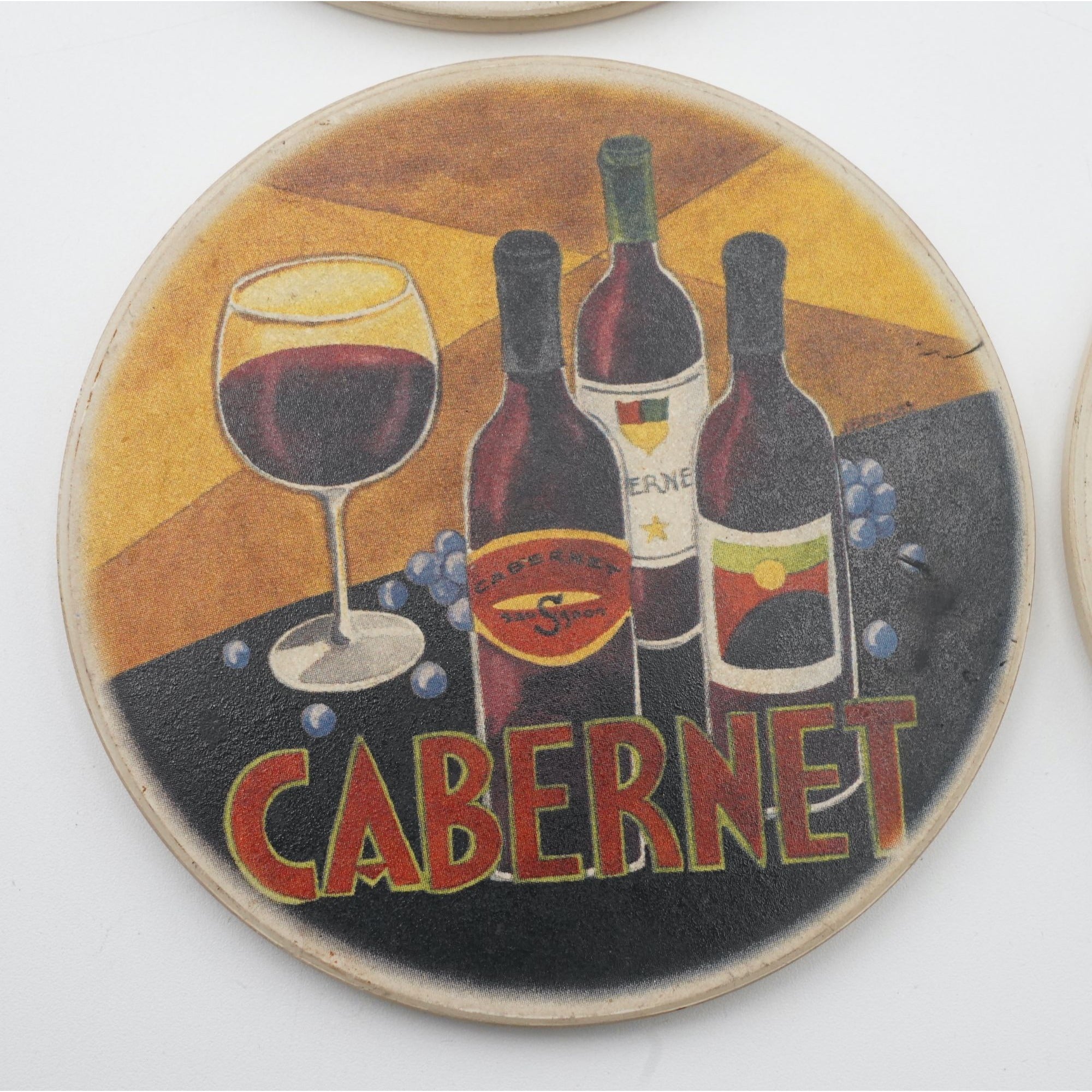 Absorbent Stone Coaster Set with Holder "The Wine Gallery" by Cypress Home
