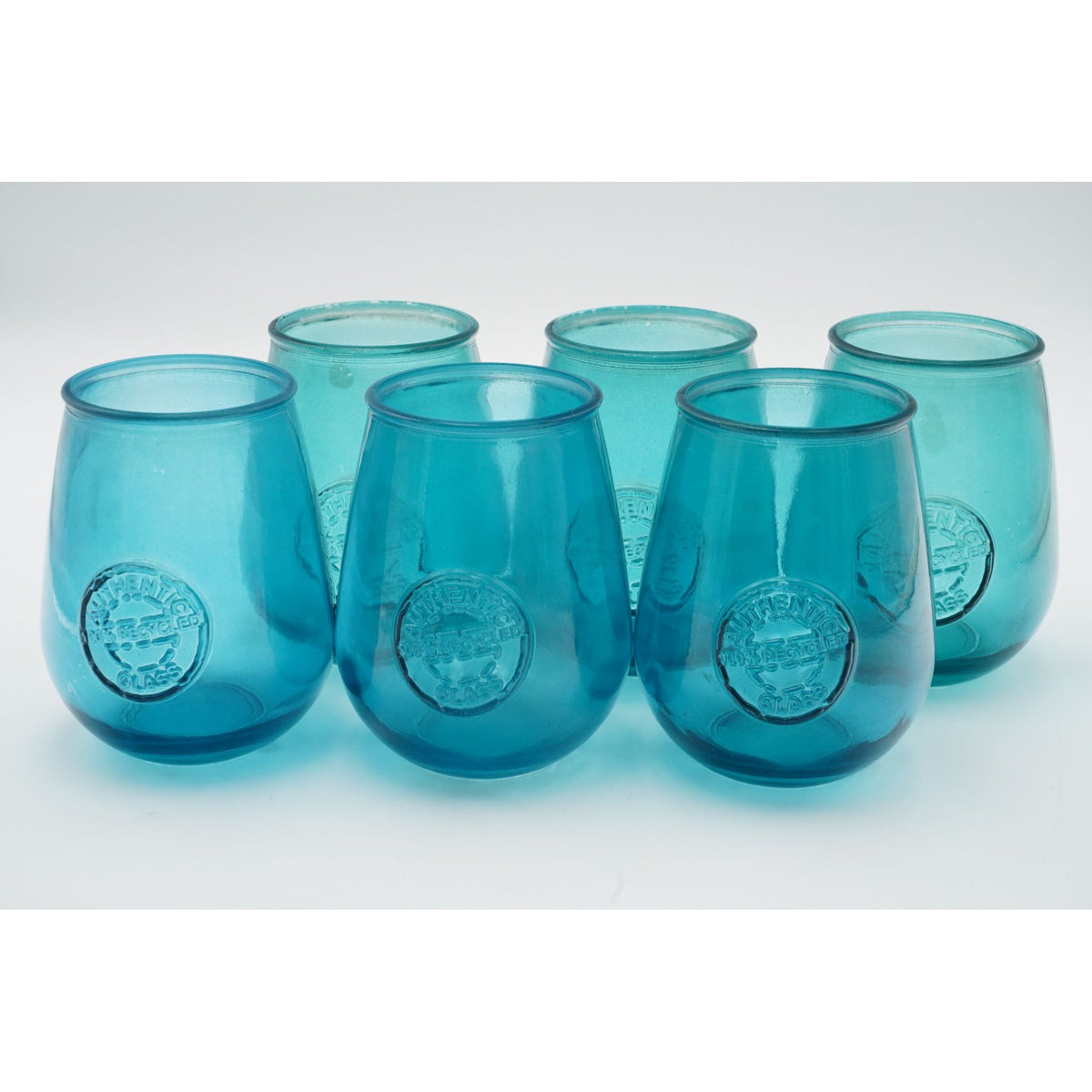 Vintage San Miguel Authentic 100% Recycled Wine Glasses Aqua & Teal Set of 6