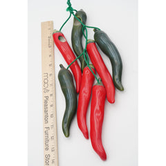 Hanging Ceramic Chili Peppers Red and Green 14" Kitchen Decor