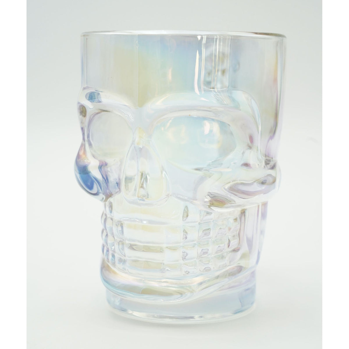 Clear Pearl Luster Skull Large Glass Mug Halloween