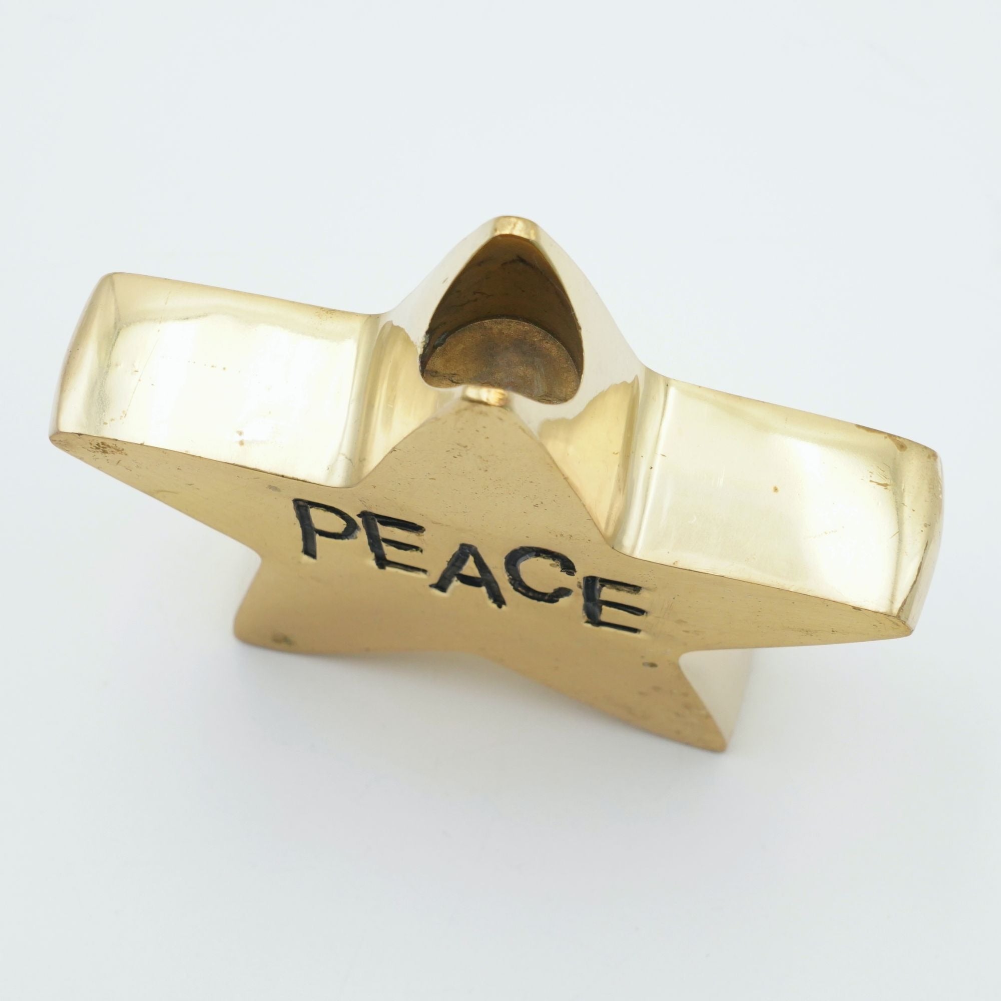 Brass Star Shaped Christmas Candle Holder - Peace