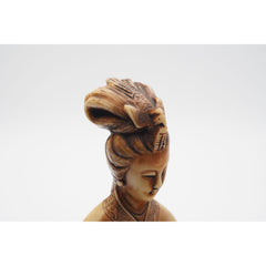 Vintage Chinese Woman Resin Figurine with Gift Box on Lotus Base