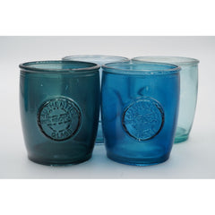 Authentic 100% Recycled Glass San Miguel Blue 4" H Tumblers Set of 4