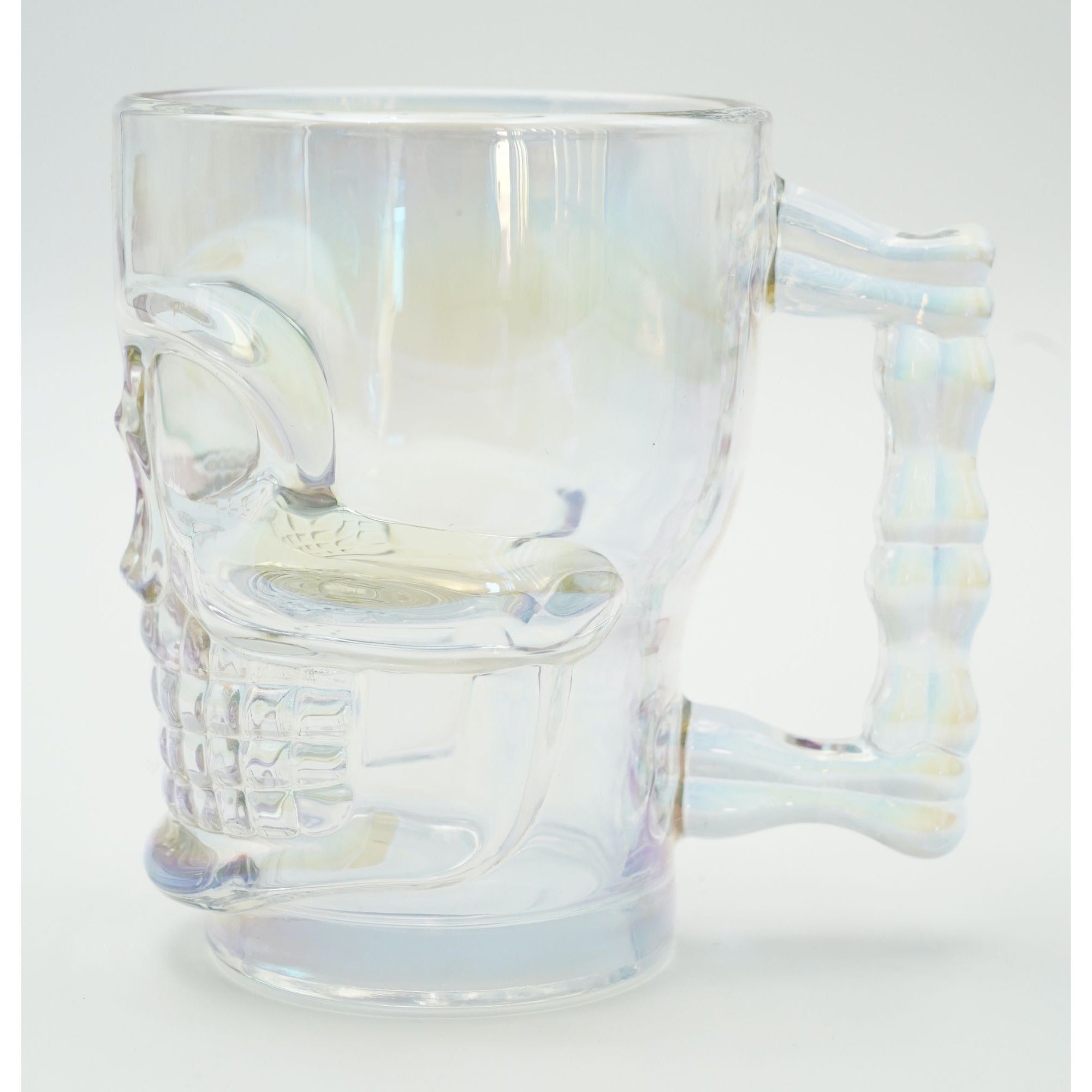 Clear Pearl Luster Skull Large Glass Mug Halloween