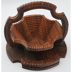 Handmade Collapsible Wood Basket Spring Wooden Basket, Dry Fruits Folding Basket