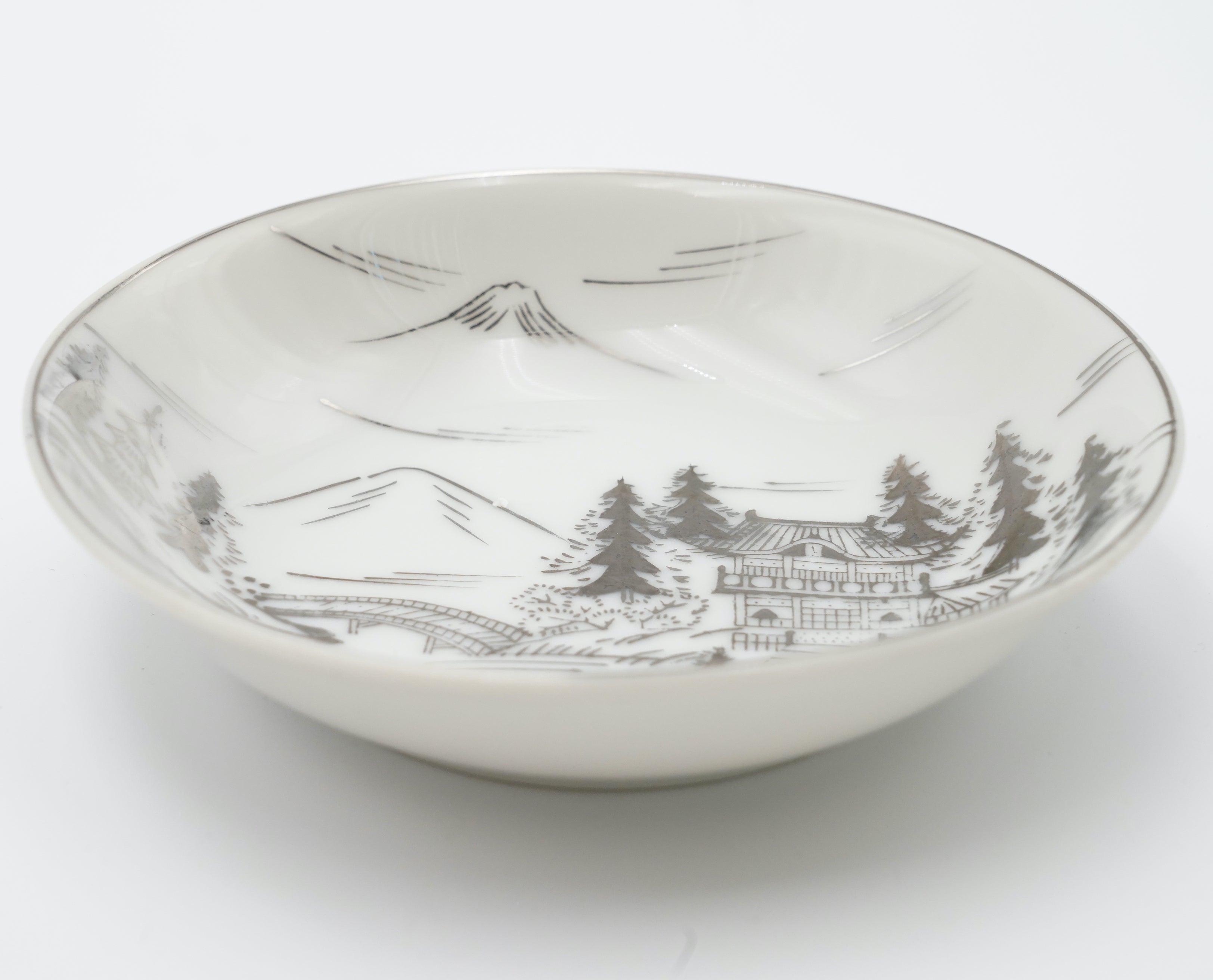 Kutani China Hand-Painted Dinnerware Platinum Countryside Oriental Scene Japan