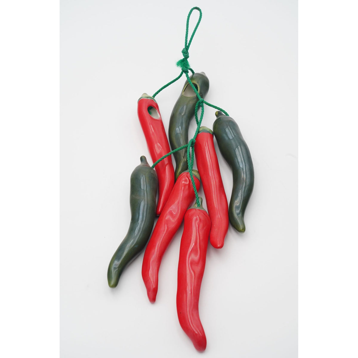 Hanging Ceramic Chili Peppers Red and Green 14" Kitchen Decor