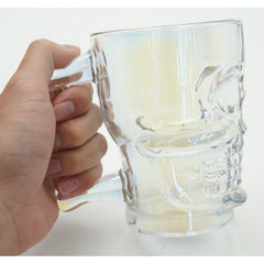 Clear Pearl Luster Skull Large Glass Mug Halloween