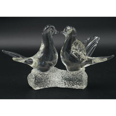 Vintage Murano Glass Love Birds on Branch Art Clear Doves Figurine