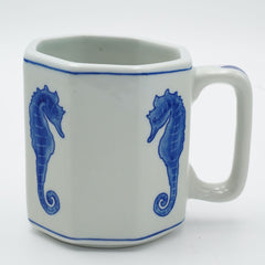 Ceramic Octagon Seahorse Mug White and Blue