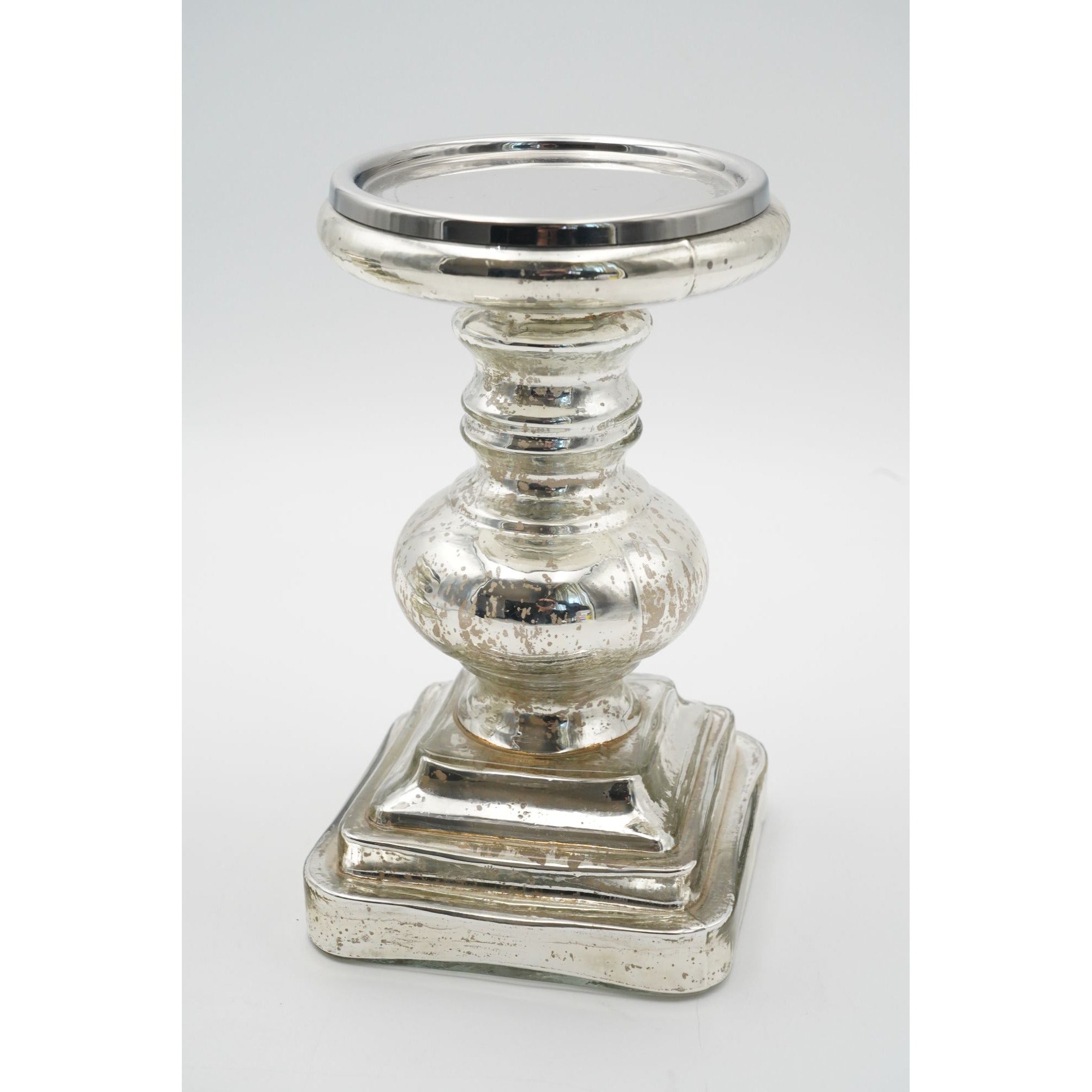 Pottery Barn Antique Mercury Glass Pillar Holders Small & Medium Set of 2