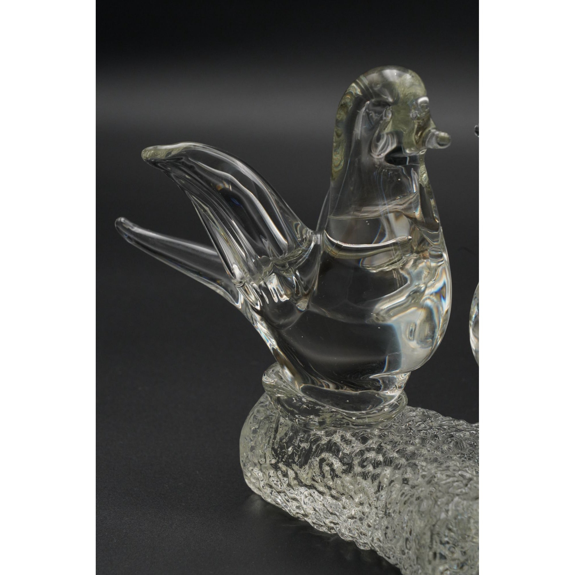 Vintage Murano Glass Love Birds on Branch Art Clear Doves Figurine