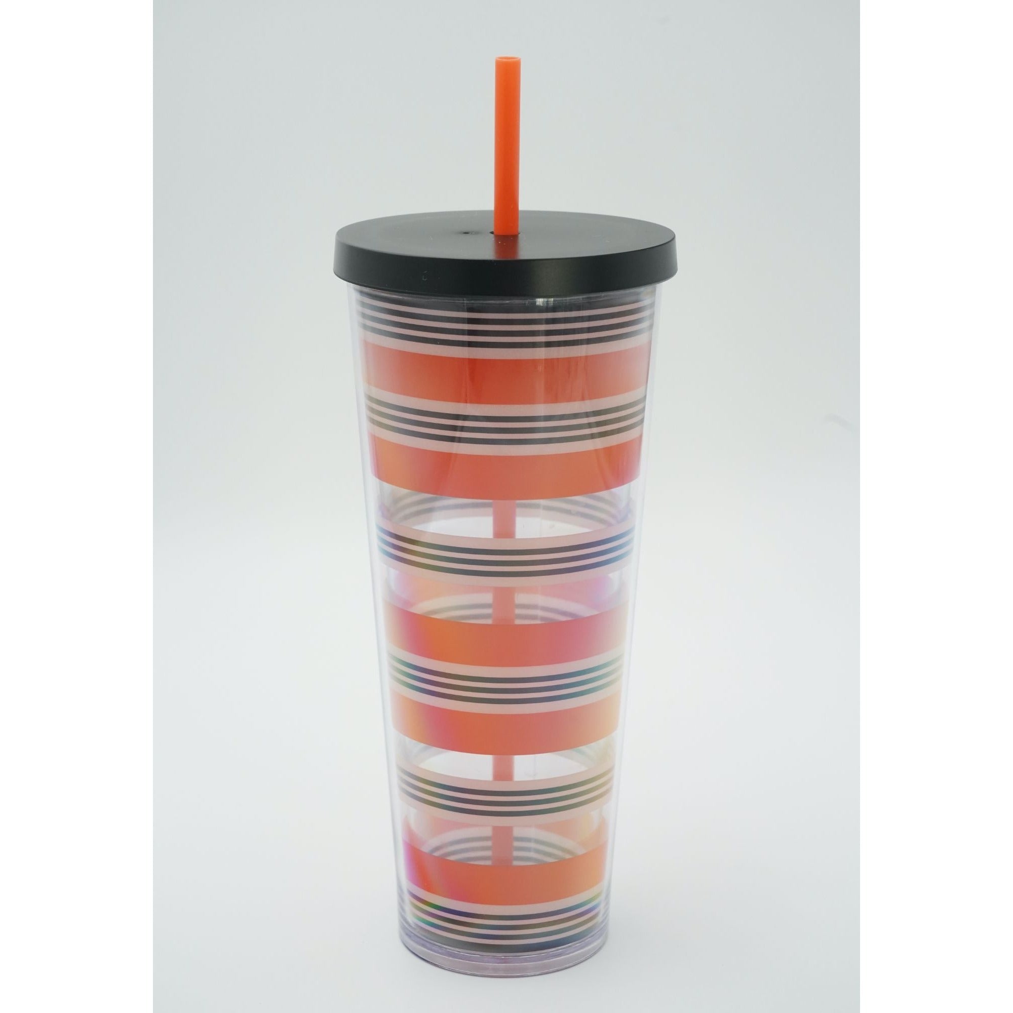 Starbucks 2018 Halloween Tumbler with Straw Orange Black Stripes 24 fl. oz.