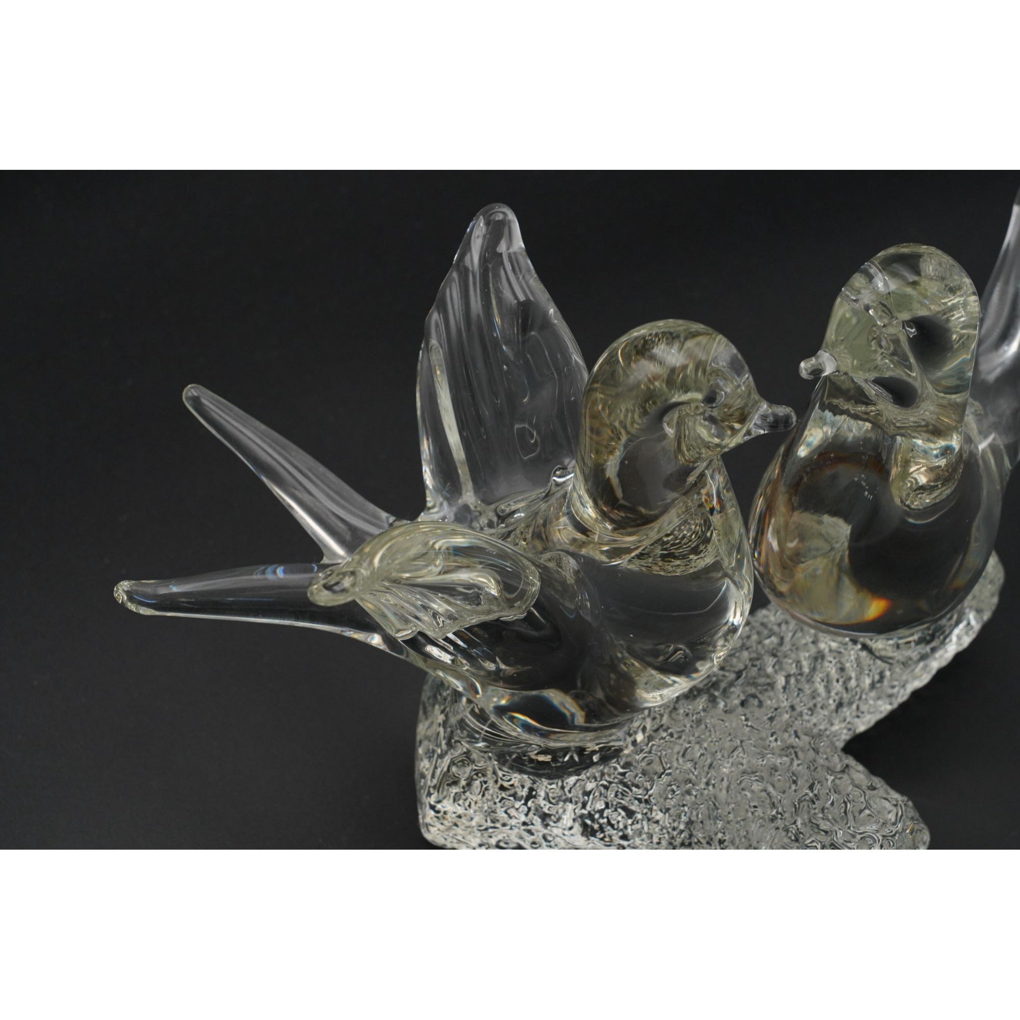 Vintage Murano Glass Love Birds on Branch Art Clear Doves Figurine