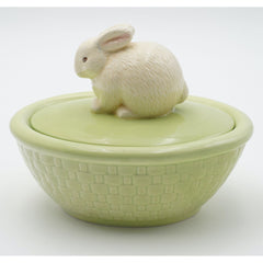 Hallmark Candy Dish Trinket Box with Bunny Lid Woven Basket Ceramic Easter Decor